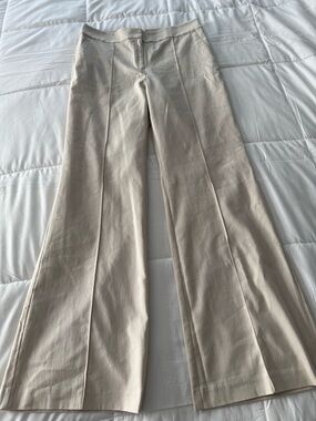 Loft Linen Blend Cream Wide-Leg Creased Trousers size 10 NWT